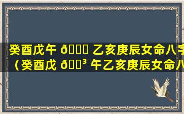 癸酉戊午 🐟 乙亥庚辰女命八字（癸酉戊 🐳 午乙亥庚辰女命八字详解）